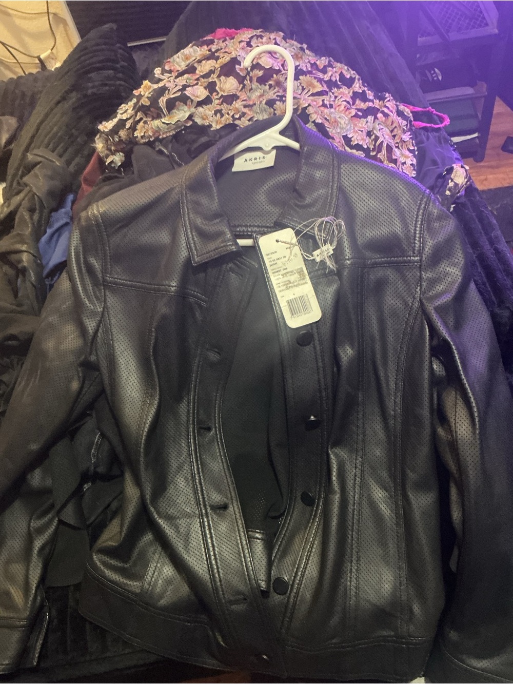 Akris Punto Black Perforated Leather Button-Front Jacket